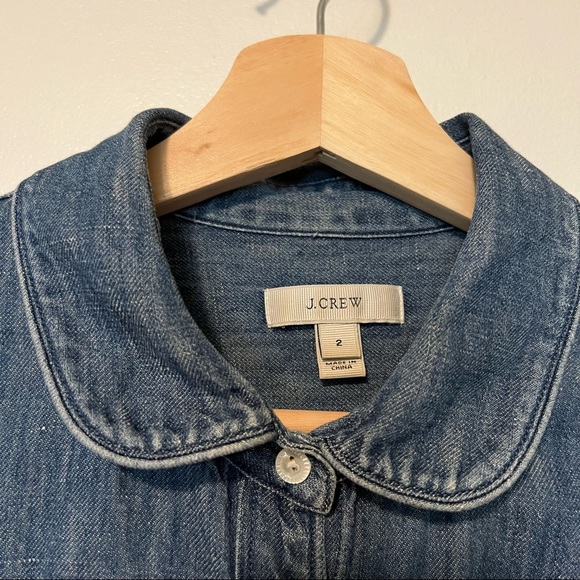 Cotton & Linen Short Sleeve Button-Up Top with Peter Pan Collar, Size 2 - Picture 2 of 4